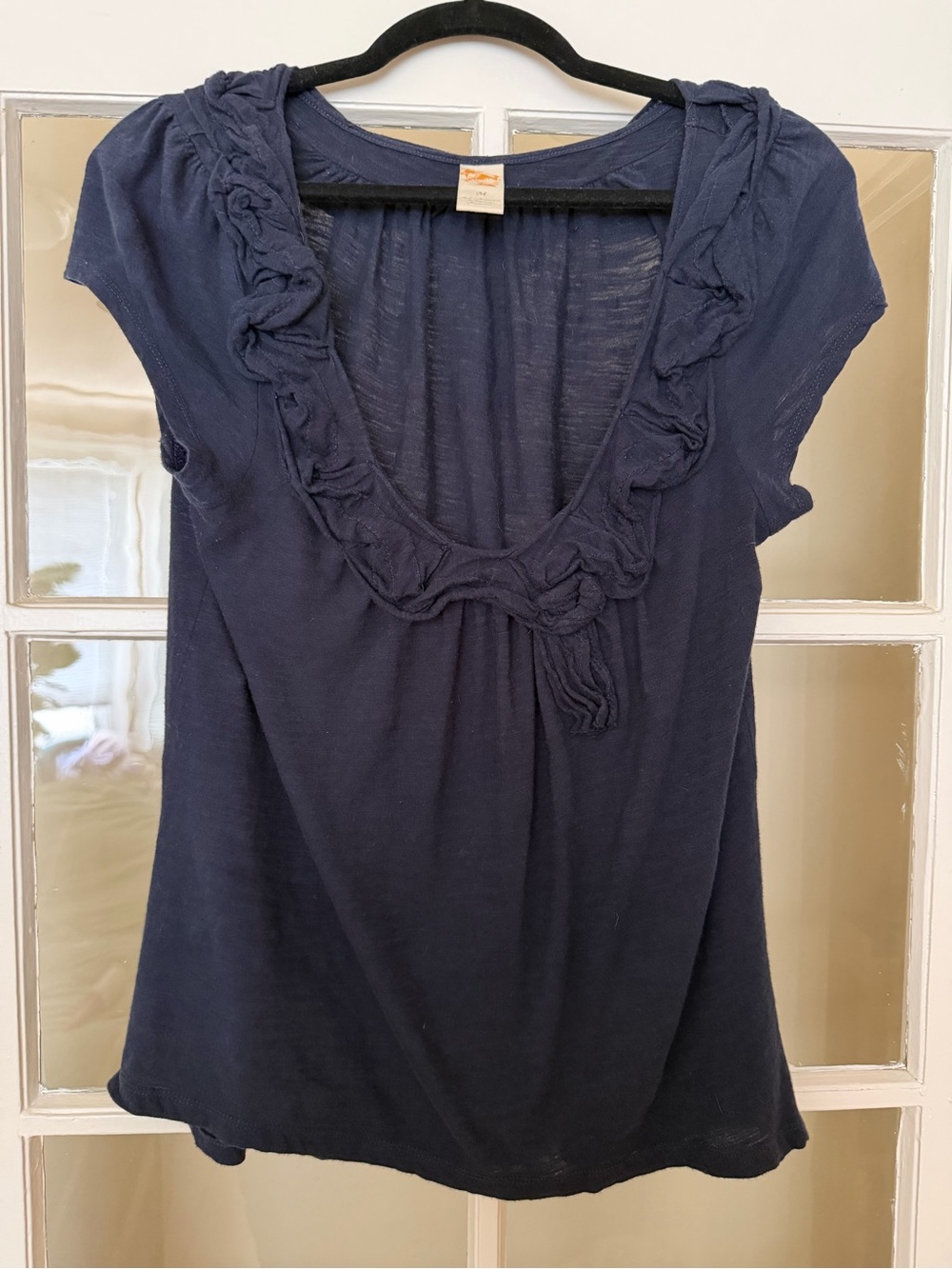 Anthropologie Navy Ruffled Scoop Neck Camisole